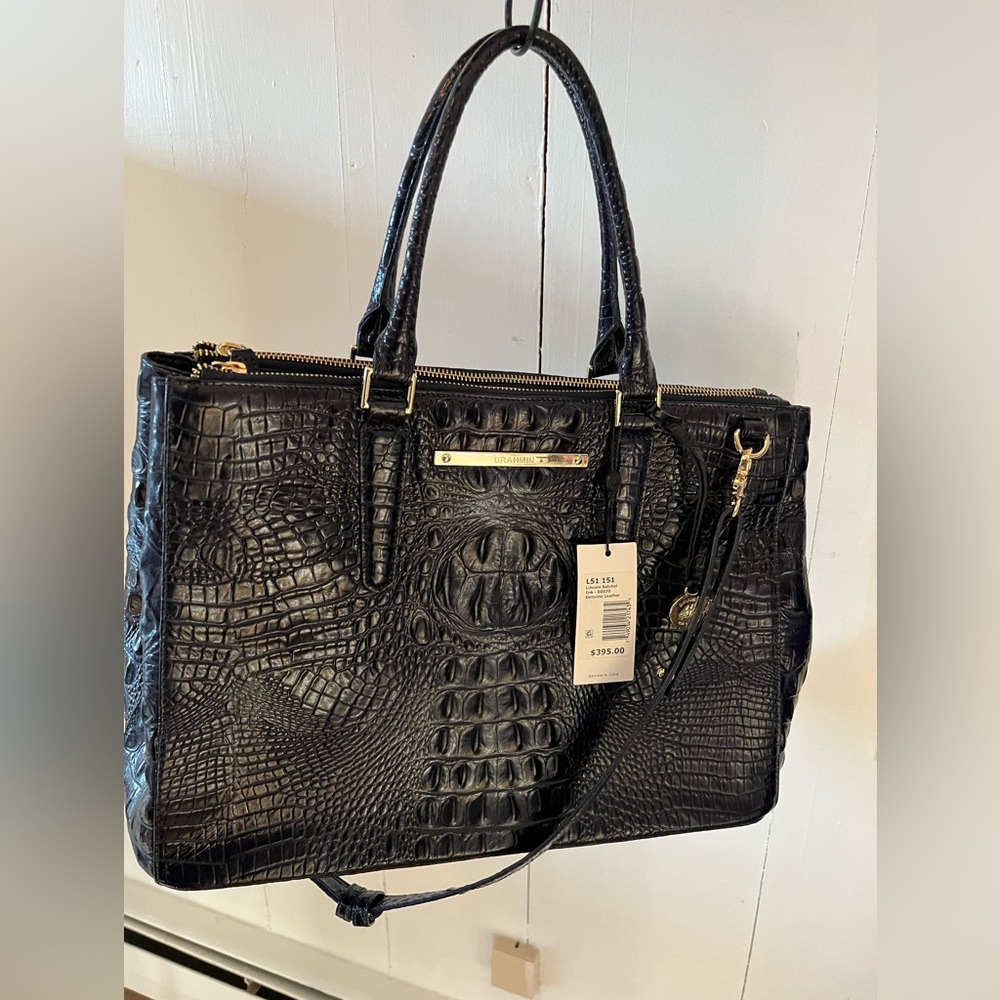 Brahmin lincoln satchel in the rare color ink. NWT and dust cover. Retails $395